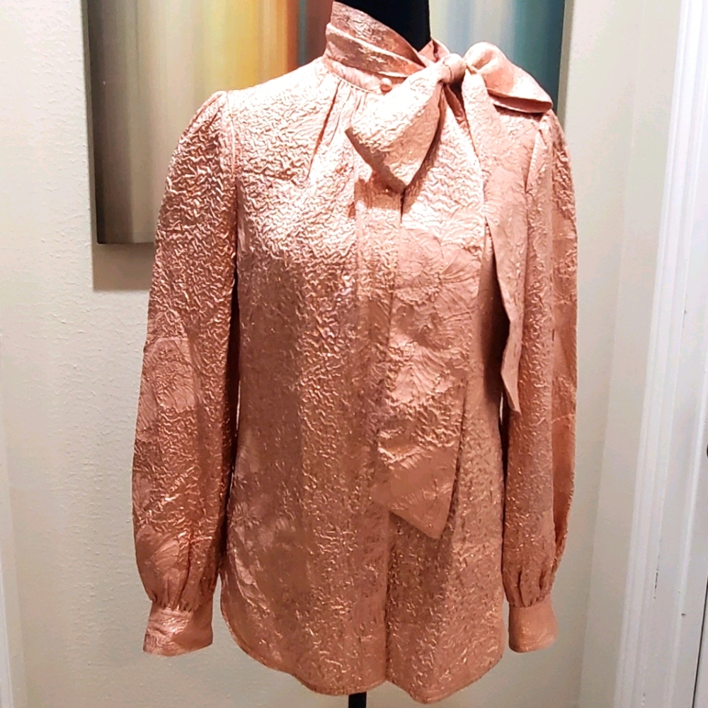Tory Burch Floral Cloque Bow Blouse